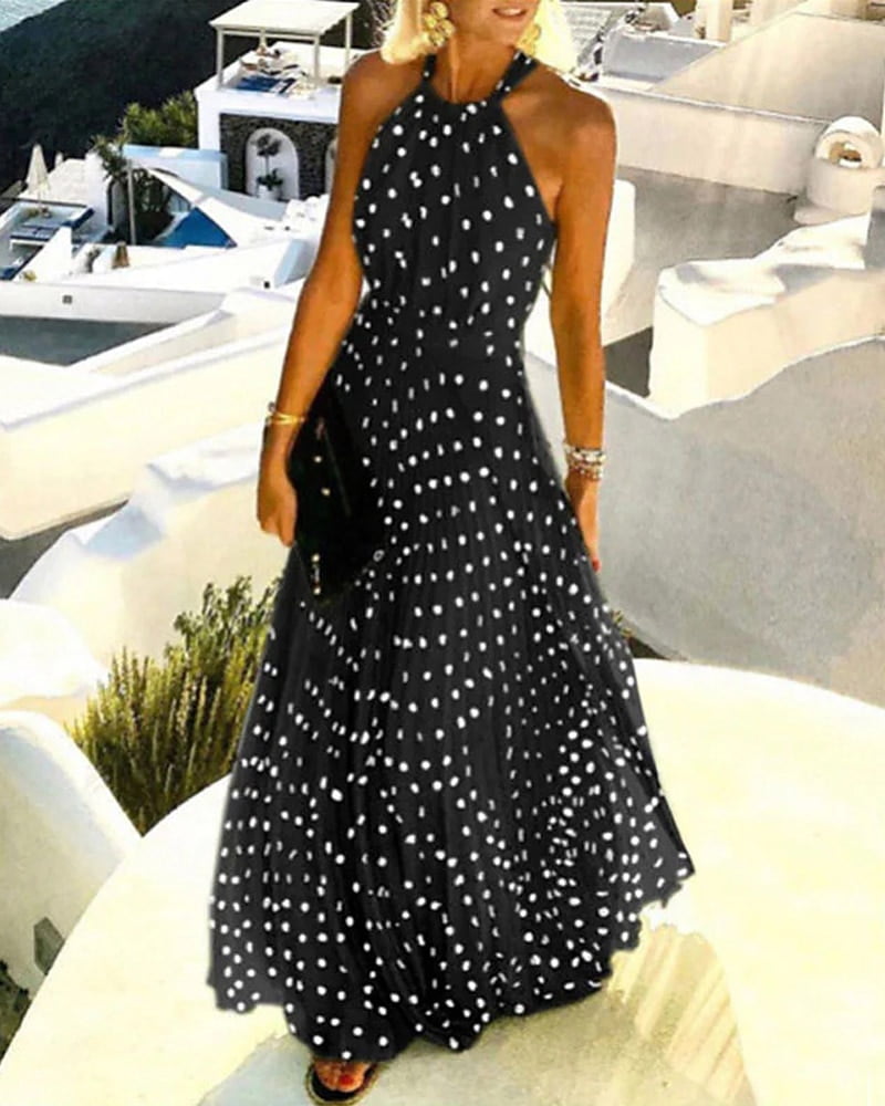 Robe maxi plissée en mousseline de soie pour femmes, imprimé à pois, style boho, tenue de vacances, nouvelle collection été 2022 2