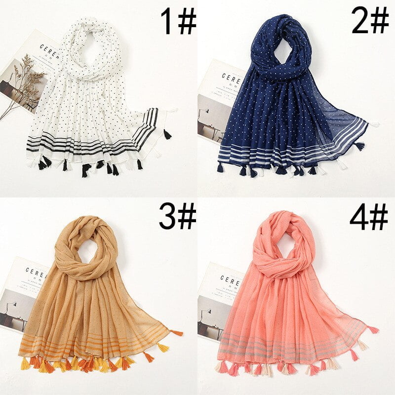Foulard en Viscose pour femmes, 180x90Cm, à pois, rayé, Hijab, châles et enveloppes, écharpe musulmane, automne 2