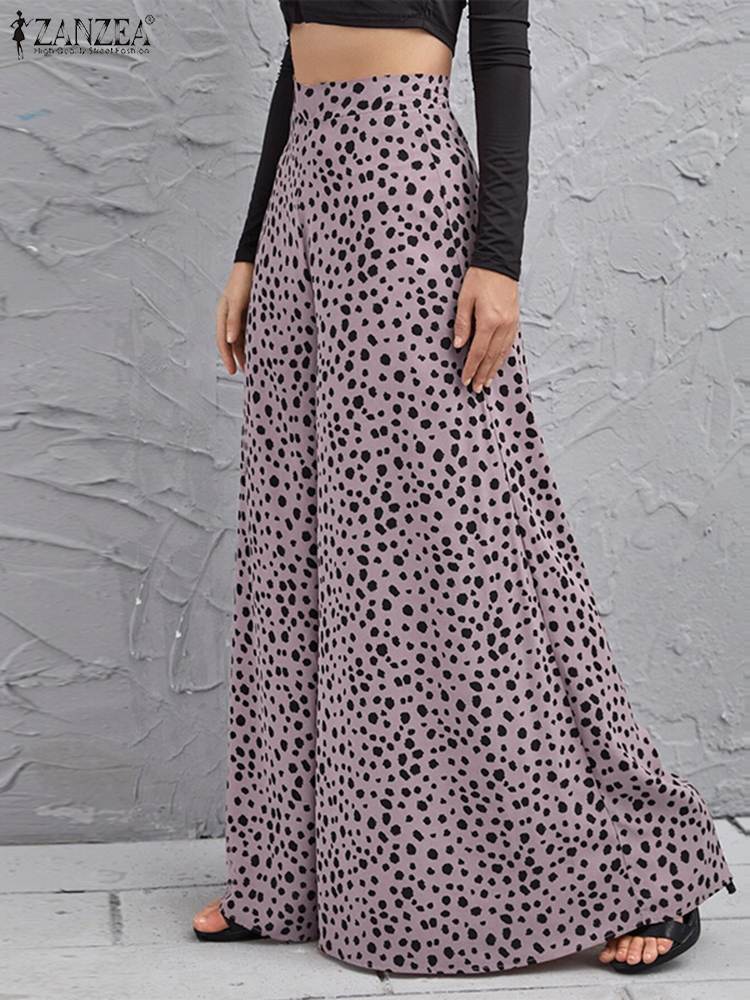 ZANZEA-Pantalon imprimé à pois à jambes larges pour femmes, pantalon de vacances mince, taille élastique, décontracté, avocat élégant, printemps, 2023 2