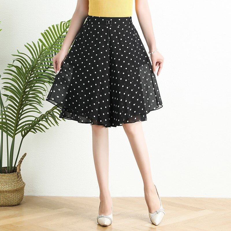 Short d'été en mousseline de soie pour femme, imprimé pois noirs, taille élastique, pantalon fin, mode décontractée, vêtements pour femmes 1