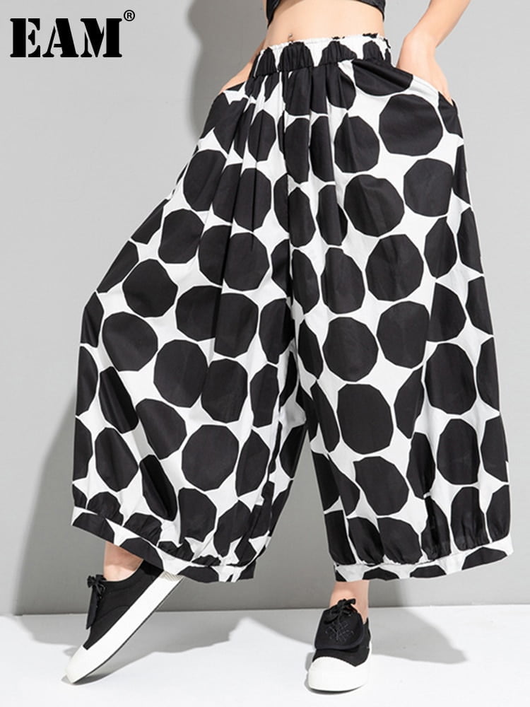 EAM Pantalon Taille Haute Femme Pois