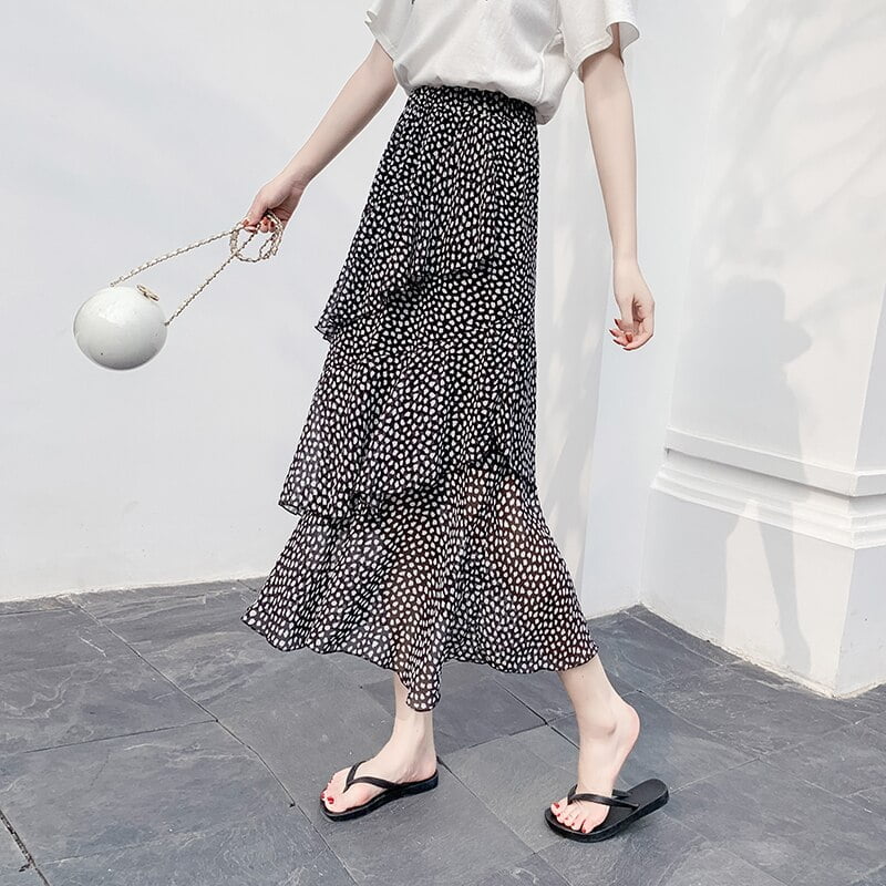 Jupe mi-longue à volants style bohème coréen pour femme, vêtement de plage évasé, taille haute, vacances, été 2022 2