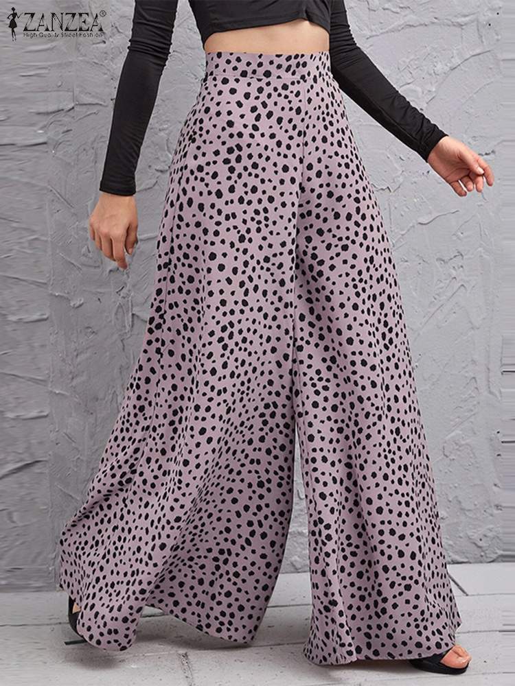 ZANZEA Pantalon Pois Jambes Larges Élégant