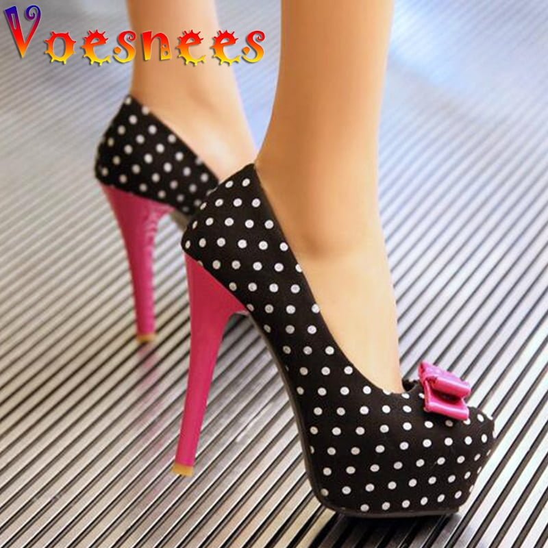 Tyesnees-Escarpins à Talons Aiguilles pour Femme, Chaussures à Plateforme Imperméable, Confortables, Motif à Pois, Talon Haut, Chaussures Simples, Nouveau, Doux, 12cm 2
