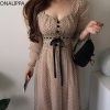 ONALIPPA-Robe Éducative à Manches sulf, Tenue Coréenne Chic, Tempérament Fin, Col Carré, Taille Haute, Garniture en Dentelle, Couture Organza à Pois 1