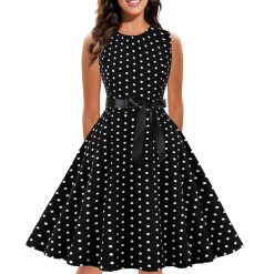 Robe trapèze à lacets à pois vintage pour femmes, robe de Rhélégante, robe de mariée formelle, robe éducative, été 1