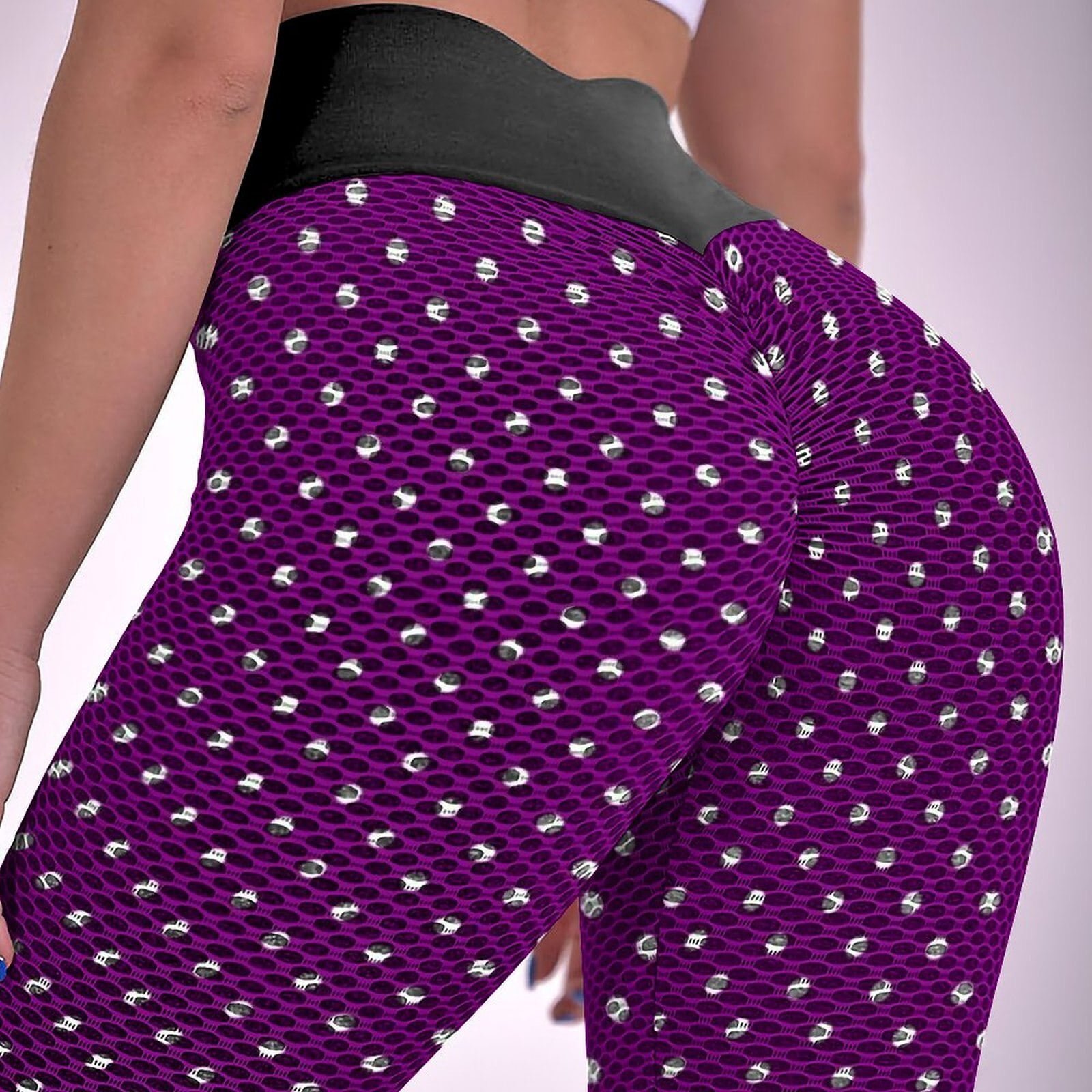 Legging sexy à pois violets pour femme, pantalon de yoga imprimé vintage, push-up, collants de sport commandés, motif esthétique 2