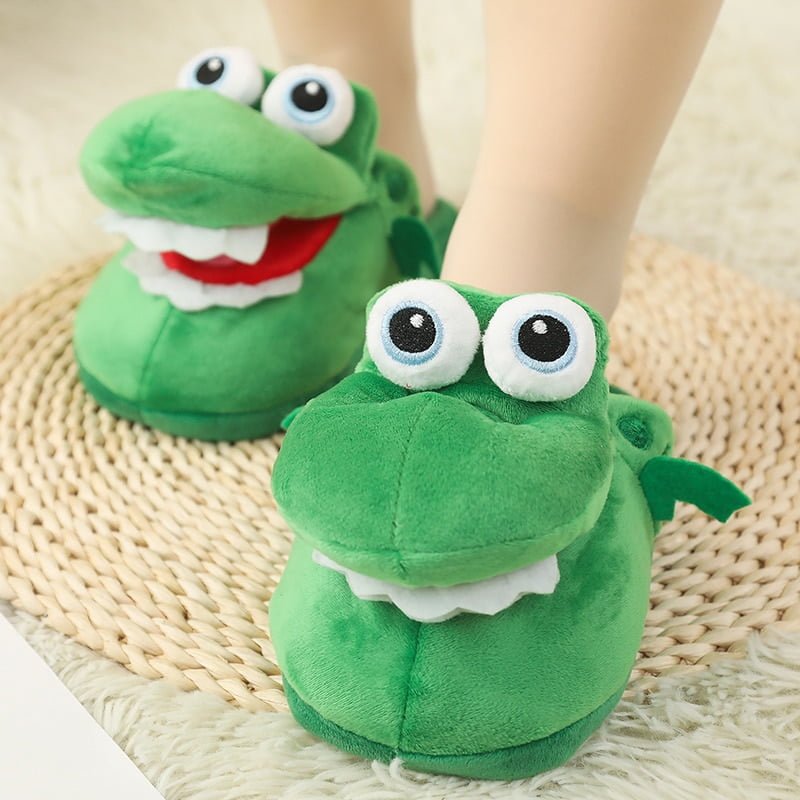 Pantoufles en coton crocodile avec bouche mobile pour femmes, chaussures de maison pour dames, cadeaux mignons, pantoufles en peluche pour filles, drôle, non ald 1