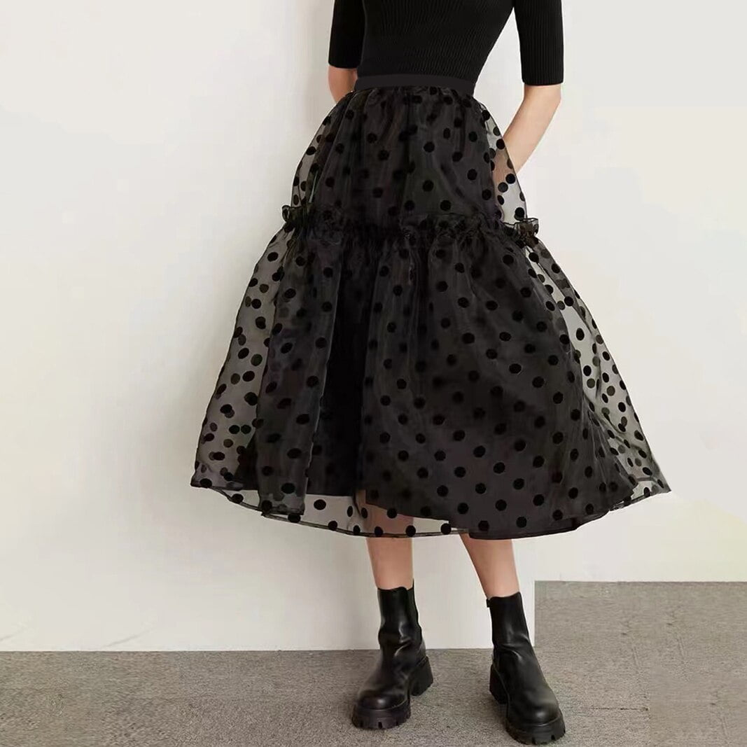 Jupe Mi-Longue Tulle Pois Élégante
