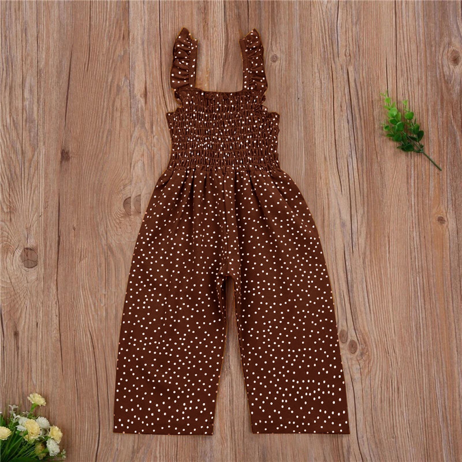 Pantalon à bretelles en fibre pour bébés garçons et filles, pantalon d'été pour enfants, ChimPolka Dot Brown Thin Unhooded Jumpsuit Rompers, Nouveau 2