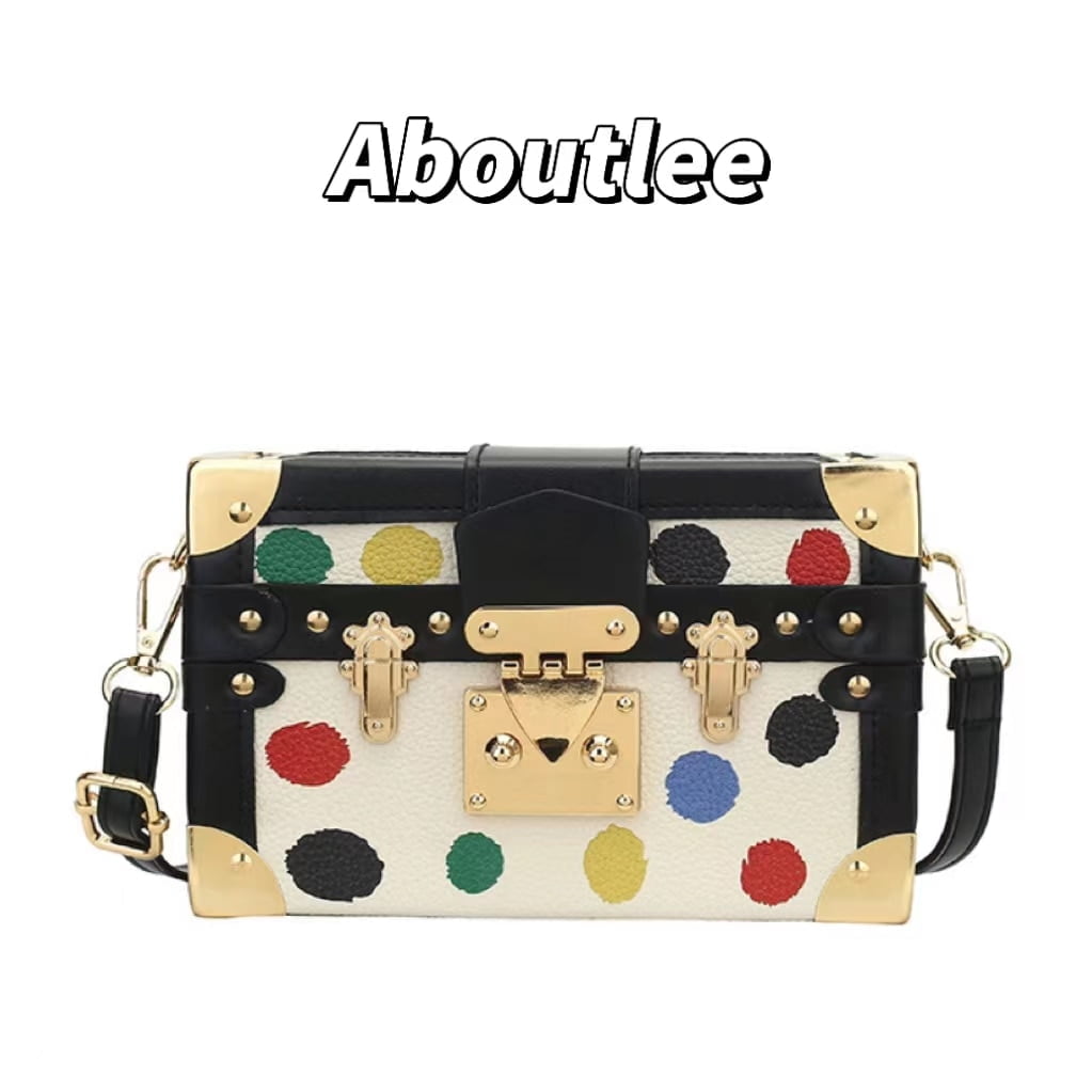 Aboutlee – sac à bandoulière Vintage coloré à pois, marque de mode, sac décoratif à rivets, sac carré de luxe de styliste pour femmes 1