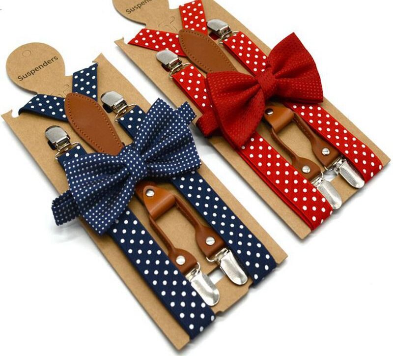 Yienws-Bretelles en cuir à pois pour hommes et femmes, bretelles à 4 clips, noeud papillon adulte, fjNavy Red, YiA119 1