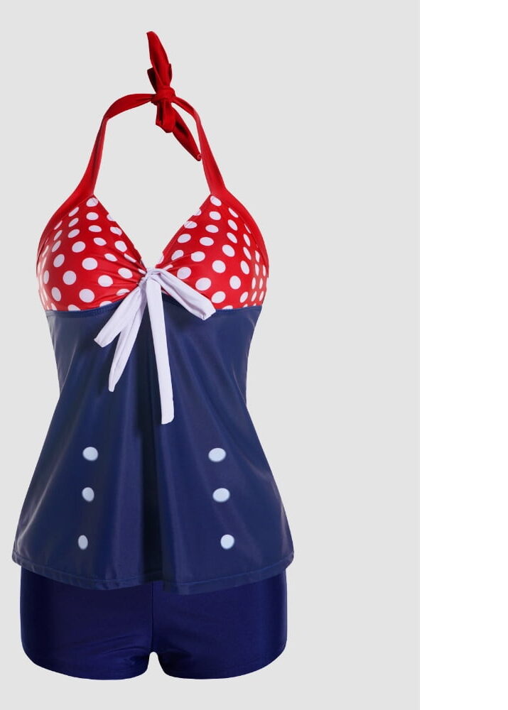 Dressfo – maillot de bain deux pièces imprimé à pois, Tankini, col licou, rembourré, nœud papillon, pour femmes 2