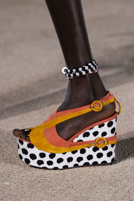 Sandales à Semelles Compensées Orange Peep Parker pour Femme, Chaussures à Pois, Patchwork, Nouvelle Collection 2