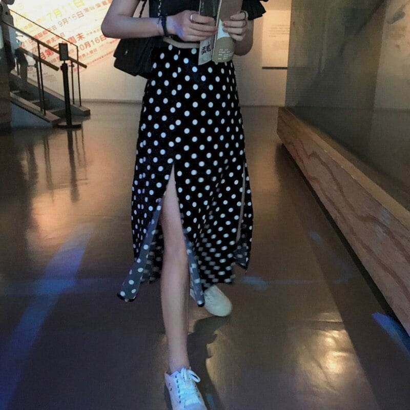 Jupe décontractée à pois pour femmes, tenue d'été rétro, Style français, coupe A-line, Simple et populaire 4