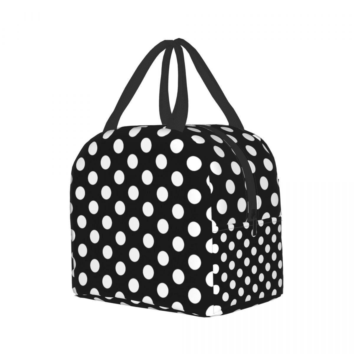 Sac à Lunch Noir et Blanc à Pois pour Femme, Portable, Isolé, Thermique, Glacière, Boîte, Travail, École, Voyage, Pique-Nique 2