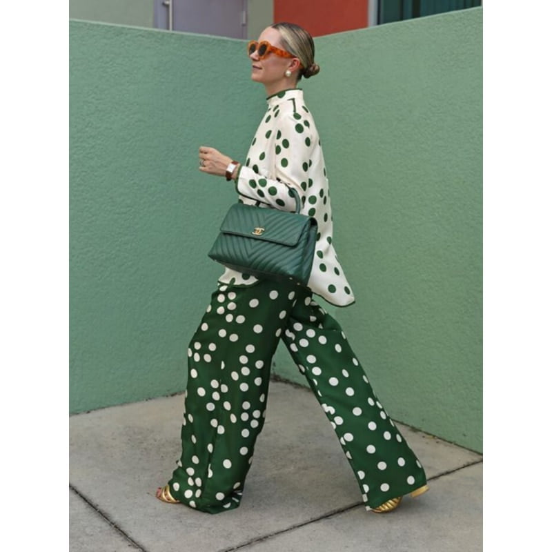 Freeacy-Pantalon élastique à pois pour femme, taille haute, jambes larges, streetwear décontracté, été 2023 2