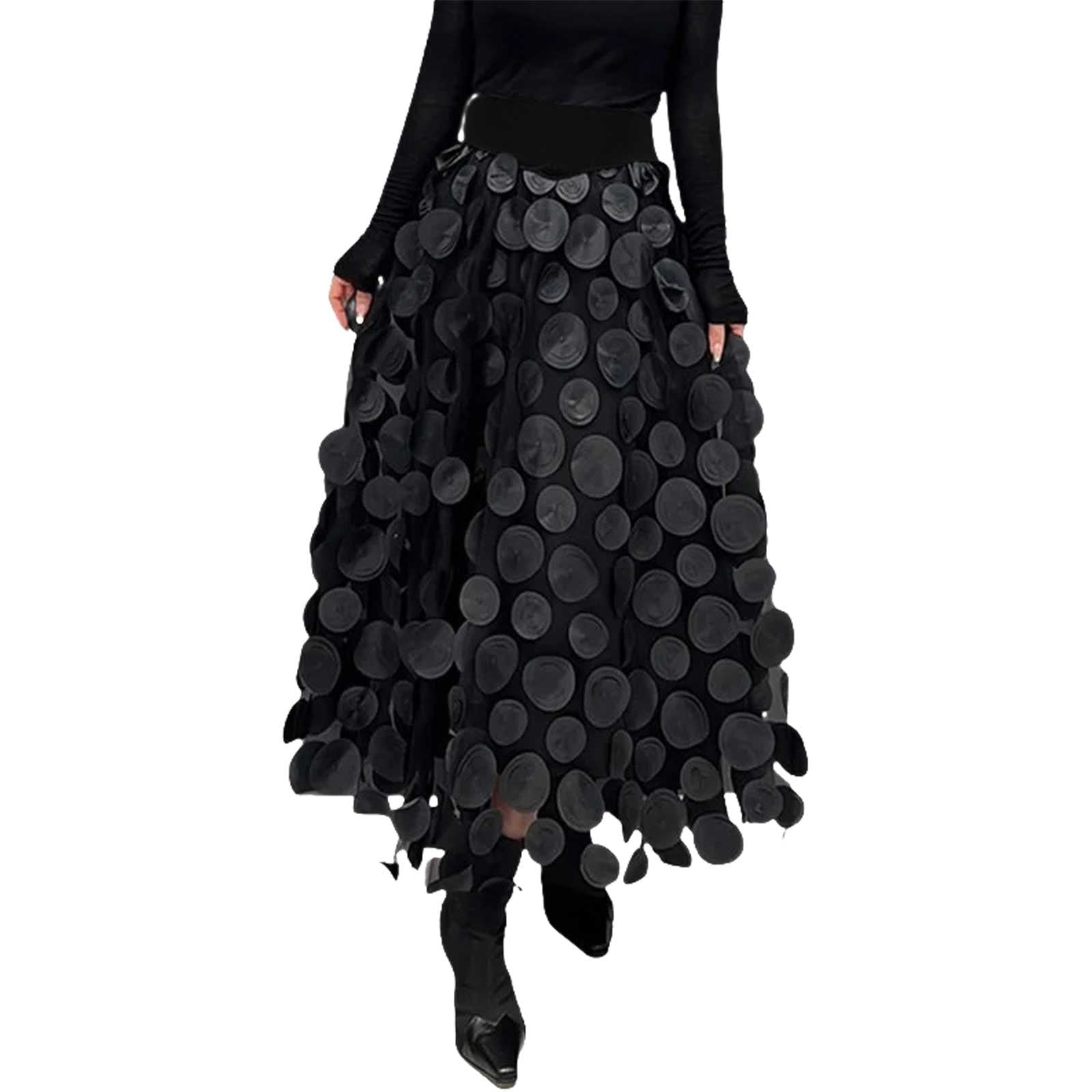Jupe Vintage trapèze mi-longue pour femmes, jupe en fil à pois 3D, taille haute, col en V 2