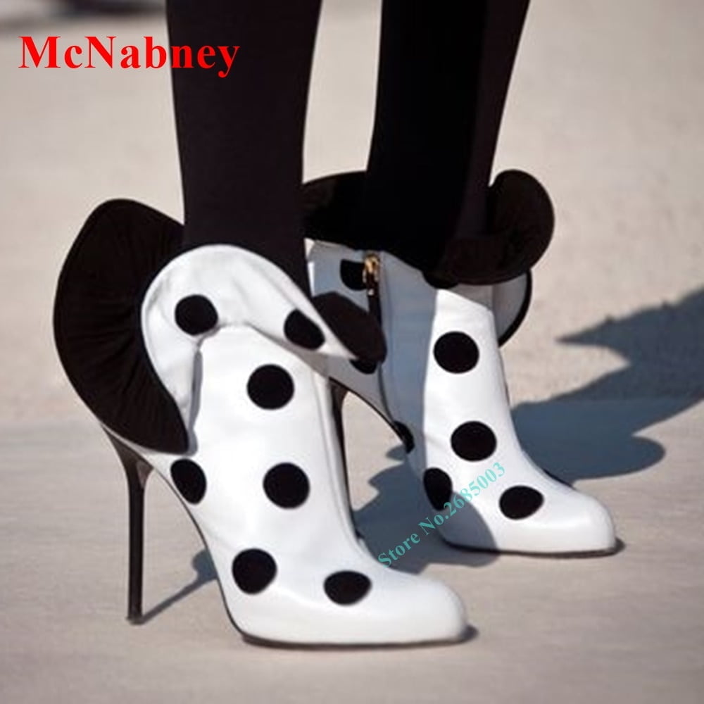 Bottines à volants et à bout pointu pour femmes, chaussures d'hiver à talons hauts et fins, avec fermeture éclair latérale, Sexy, de styliste, nouvelle mode 1