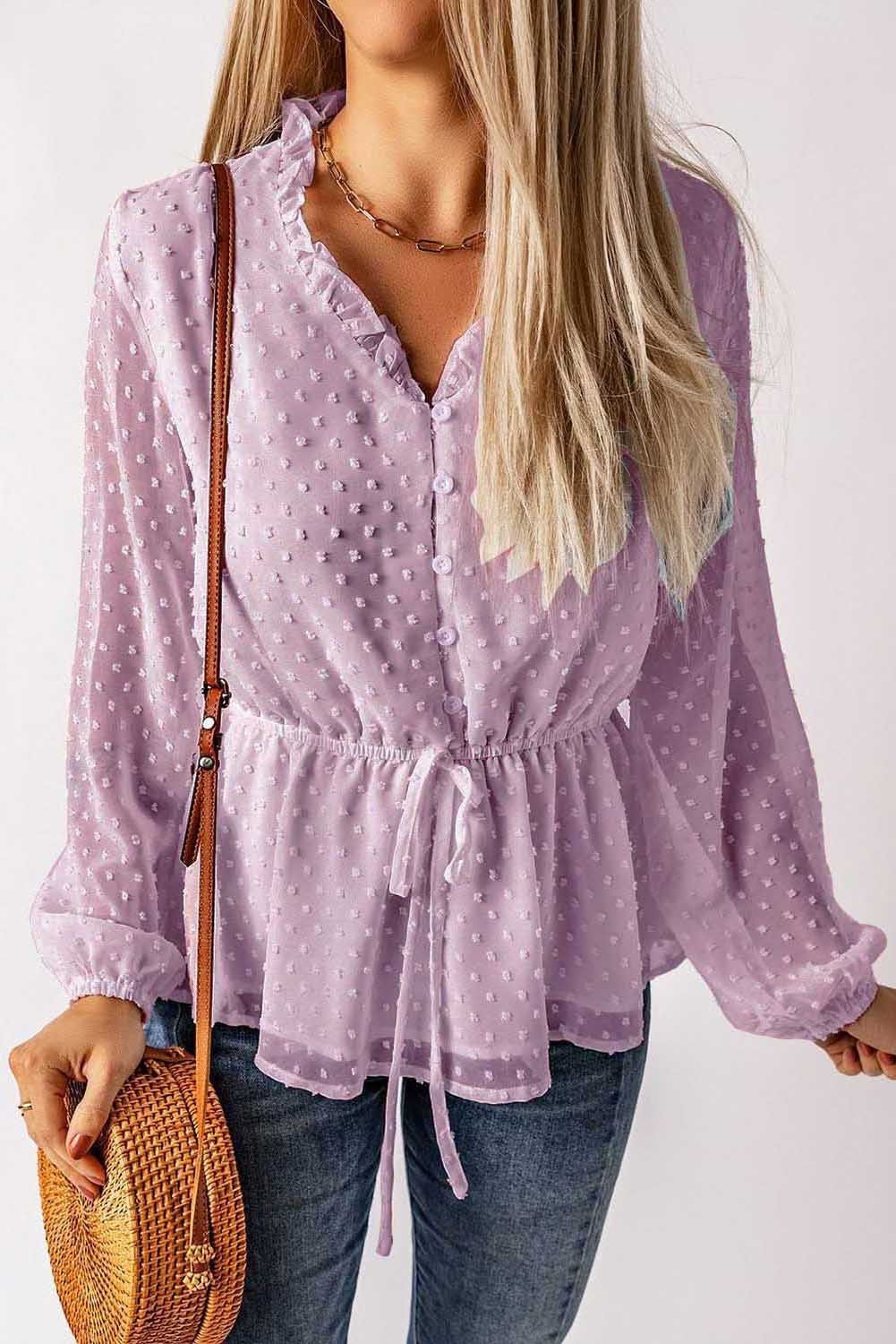 Chemise Élégante à Manches sulfpour Femme, Couleur Unie, Motif à Pois, Petite Décoration Boule de Fourrure, Mode Douce et Décontractée, Offre Spéciale, 2023 2