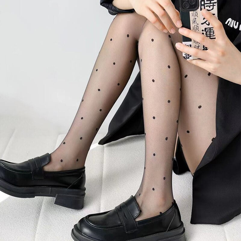 Collants Été Fins Noirs Pois Femmes