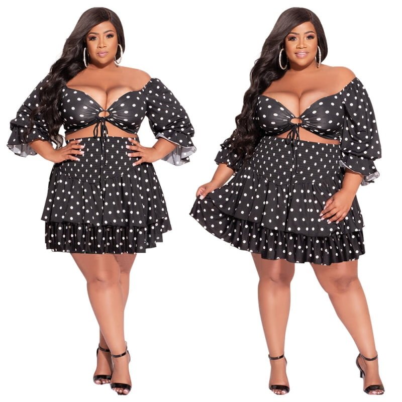 Jupe courte à volants pour femmes, grande taille, mode décontractée, sexy, poitrine ronde, ensemble de style fille épicée, Spot Street Tr 2