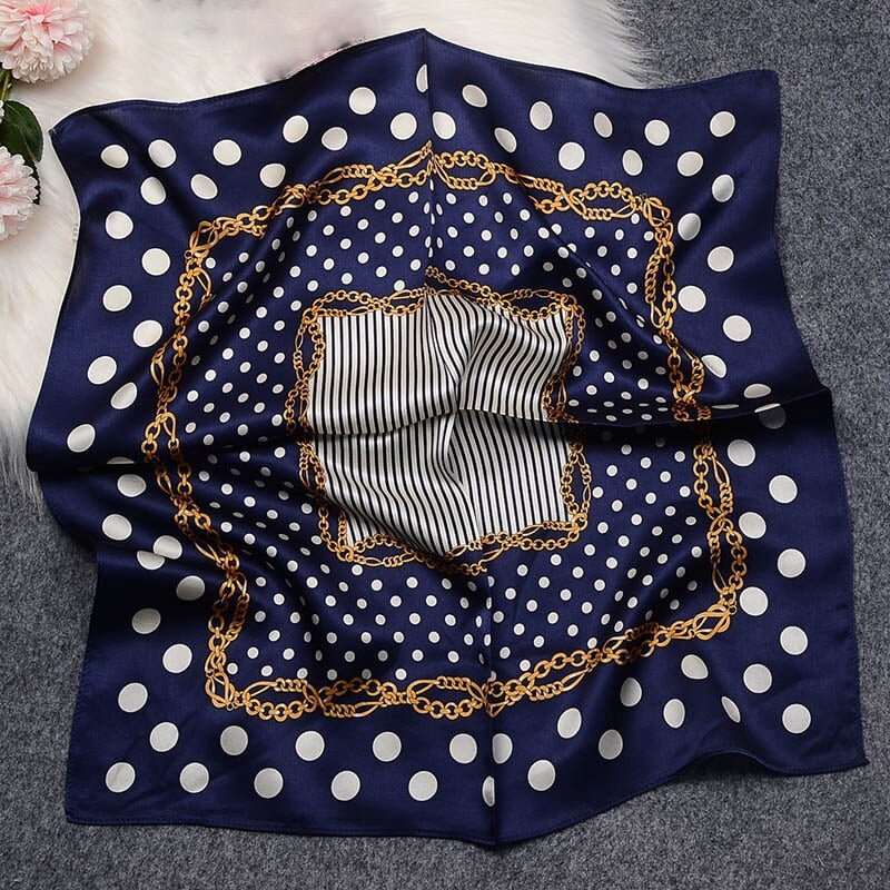 Foulard en soie haut de gamme 53CM, petit carré pour dames, chaîne à pois noir mûre, nœud papillon féminin, châle pour femmes, 100% 2
