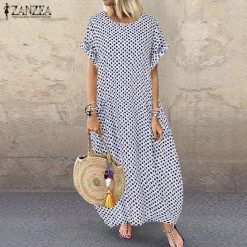 ZANZEA-Robe de plage maxi imprimée style bohème pour femmes, décontractée, à pois, baggy, Industries afans, tenue éducative, été 2023 1