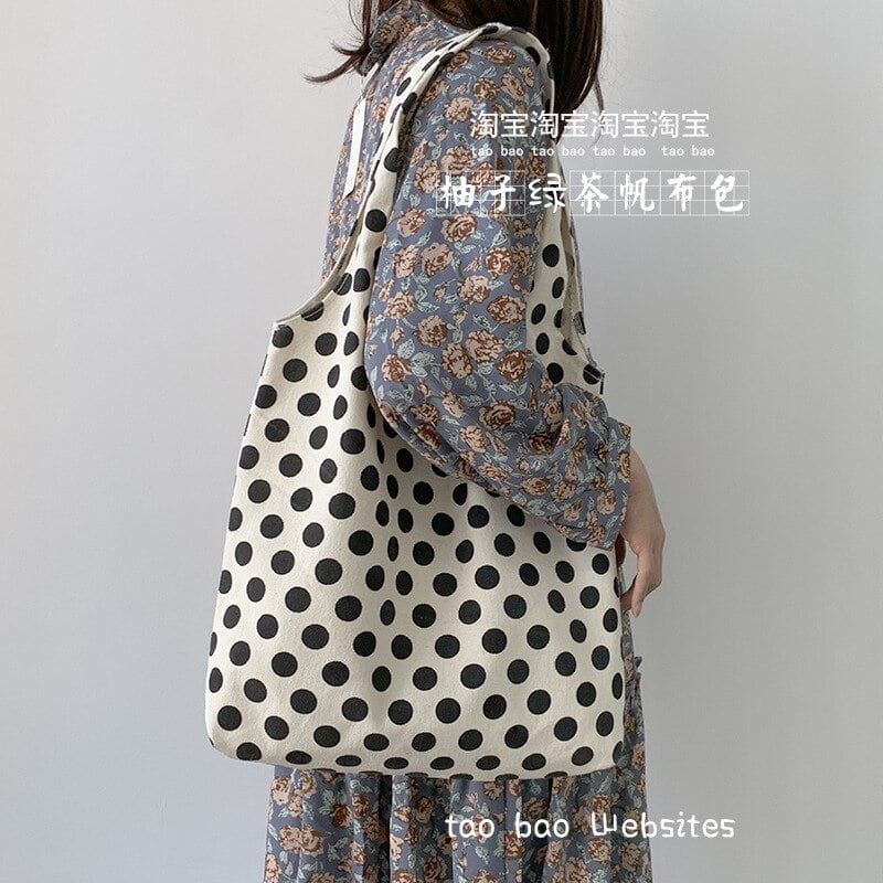 Sac à main en toile à pois pour femmes, sac à bandoulière, Design rétro, pour écoliers, livre, fourre-tout, grands sacs de Shopping, nouvelle collection 2021 2