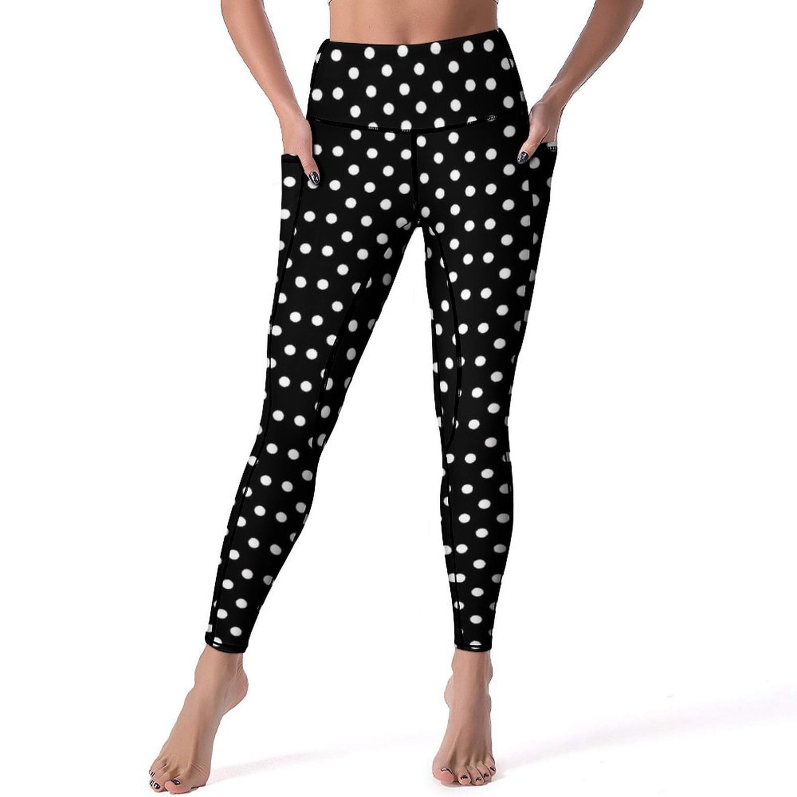 Pantalon de yoga sexy à pois noirs et blancs pour femme, leggings à motif imprimé rétro, collants de sport extensibles esthétiques 1