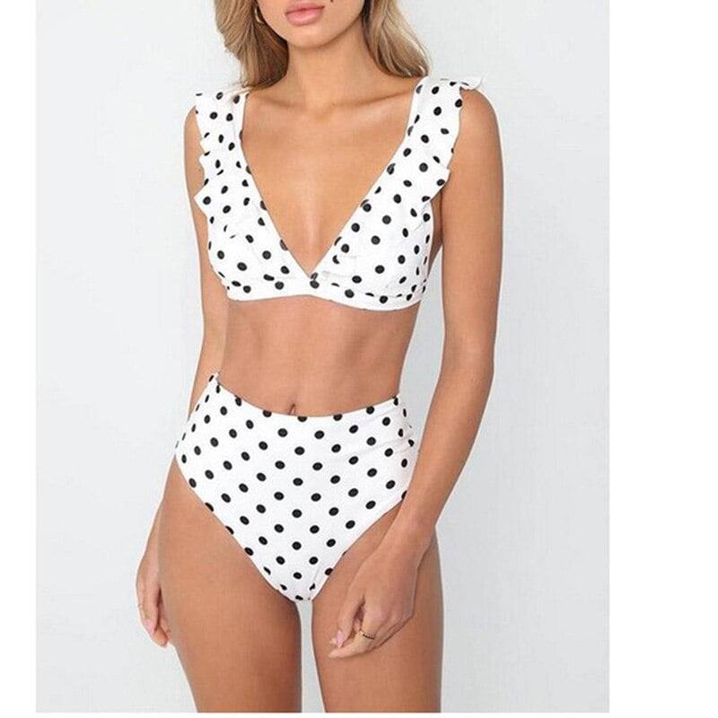Maillot de bain à volants pour femmes, ensemble deux pièces, soutien-gorge Push Up, rembourré, à pois, taille haute, vêtements de plage, nouvelle collection 2