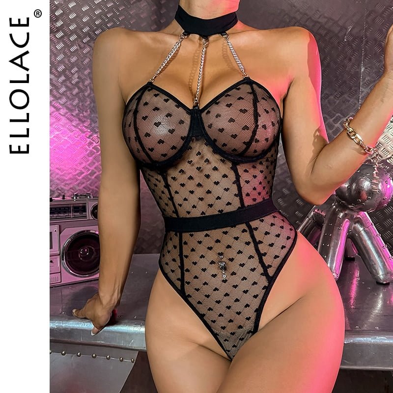 KEOLACE-Costume de batterie pour femmes, sous-vêtements sensuels, cœur à pois, ouvert sans entrejambe, Teddy Sexy chaud, olympiques de corps porno 1
