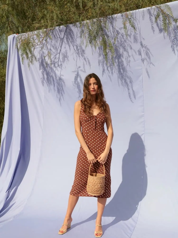 Robe mi-longue décontractée à pois pour femmes, 2022 coton, glaçage fin, fente, printemps, été, 100% 2