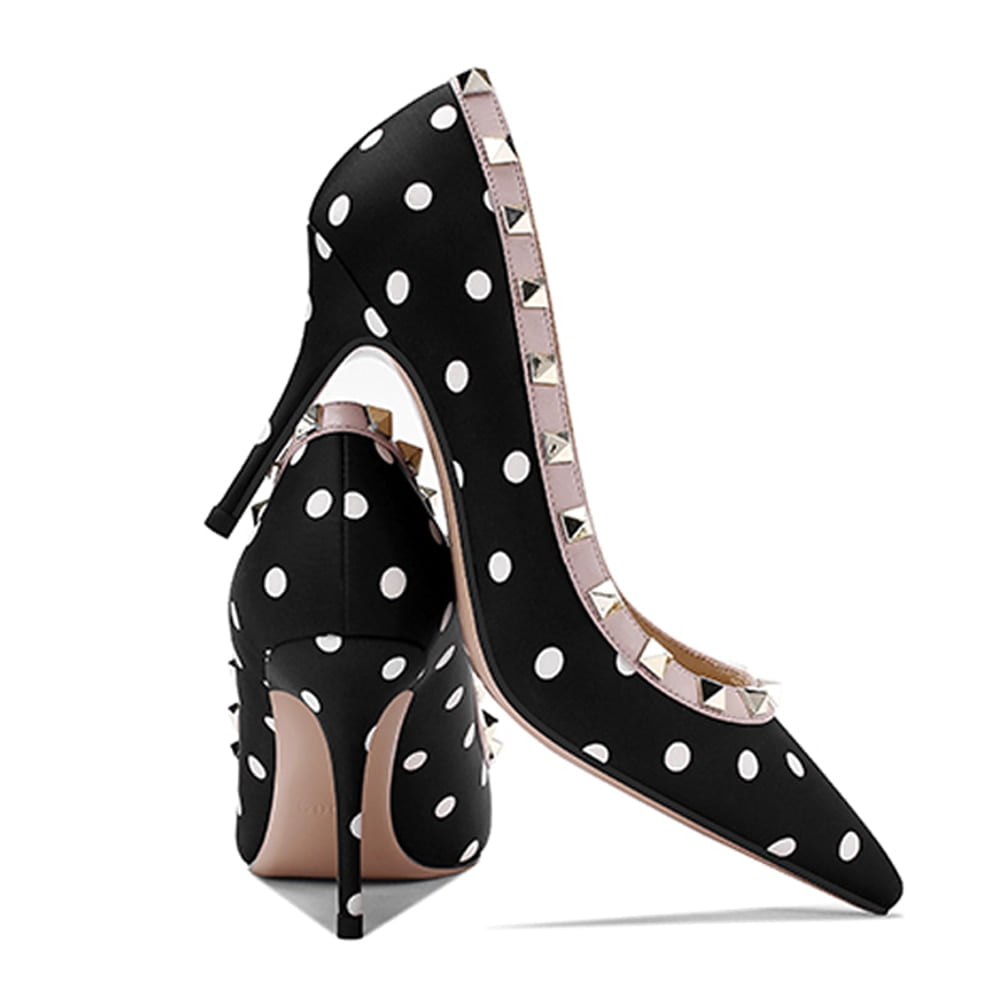 LOVIRS – escarpins classiques à pois pour femmes, chaussures en Satin à bout pointu et à talons hauts, à enfiler, pour le bureau, pour robe de mariée 2