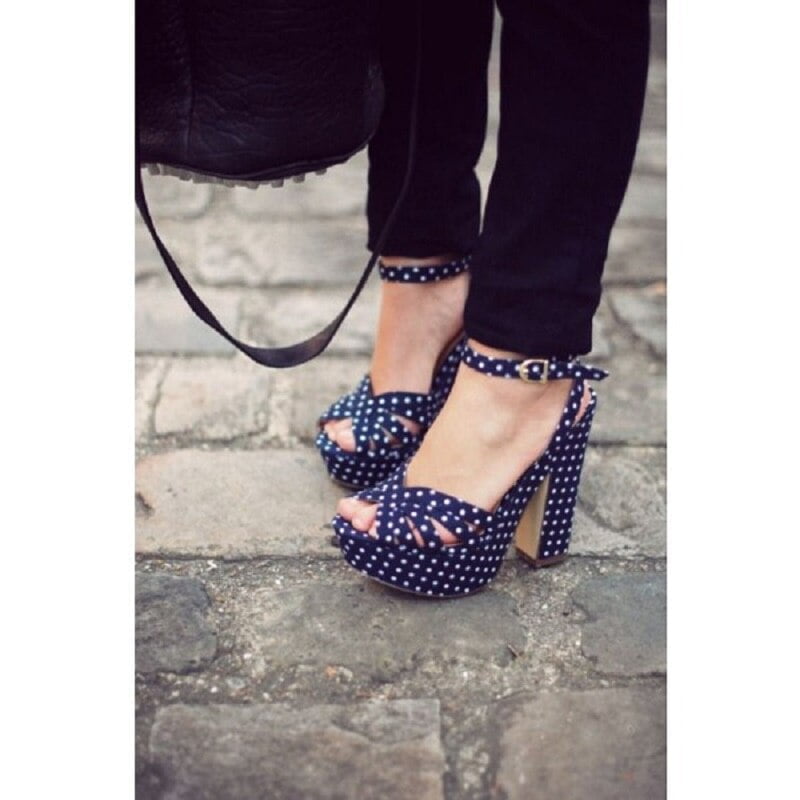 Sandales à Talons Épais et Slingback pour Femme, Chaussures à Pois, Bleu Marine et Blanc, Sangle de Rincage, Taille Américaine 3-16, Intention Originale 2