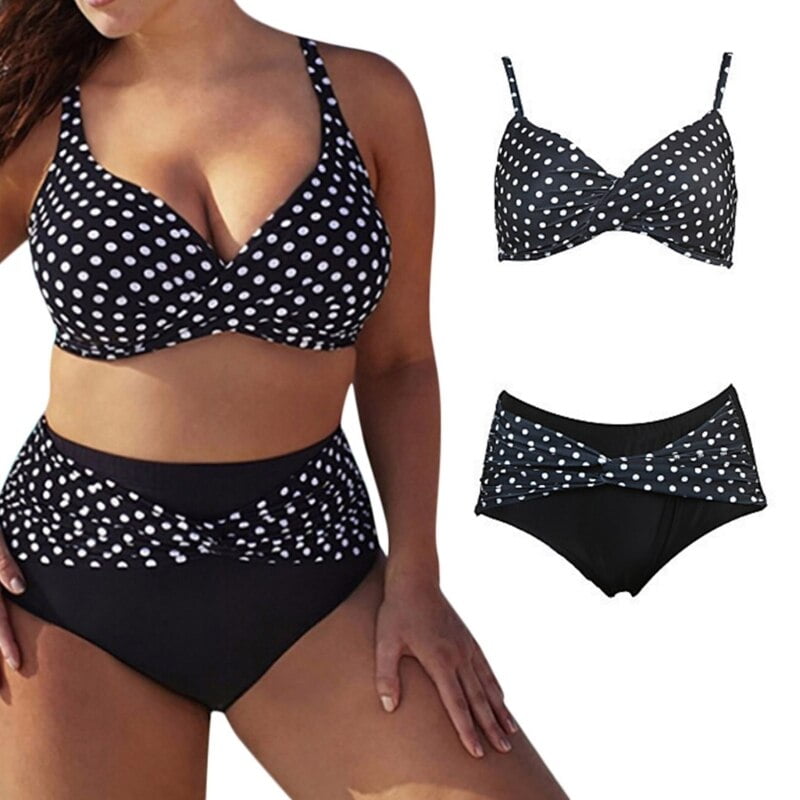 Soutien-gorge grande taille pour femmes, imprimé à pois, torsadé devant, taille haute, tanga, Bikinis 2