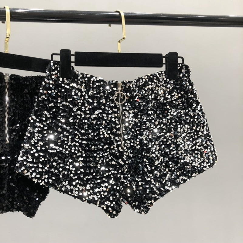Short à Paillettes de Rotterdam pour Femme, Court, Fermeture Éclair, Boîte de Nuit, Slim Fit, Argent et Noir, Sexy, Tout le Corps, Nouveau, 2022 1