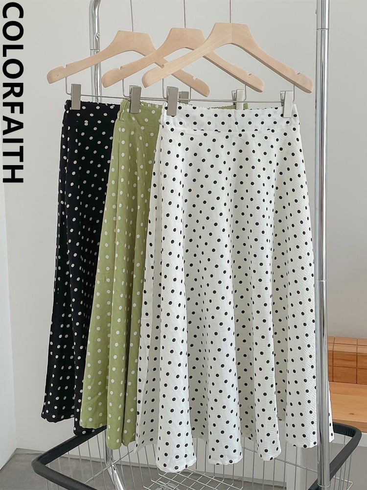 Turnfaith-Jupe longue évasée chic à pois pour femme, mode rétro coréenne élégante, taille haute, printemps, été, nouveau, 2022, SK1652JM 2