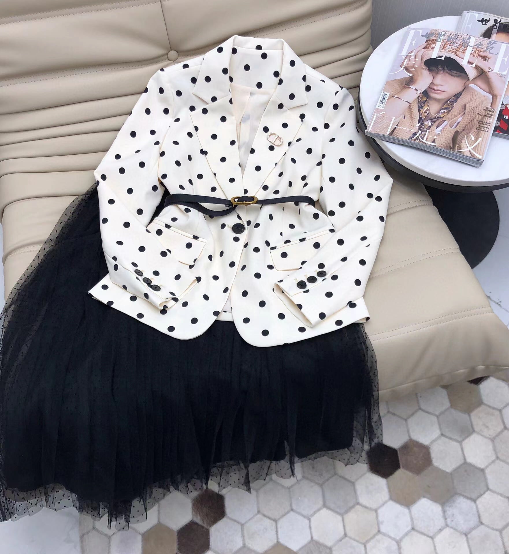 Jupe Mi-Longue Tulle Élégante Pois