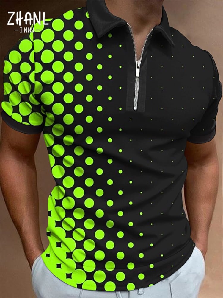 Polos à manches courtes pour hommes, nickel é de points, décontracté, slim, patchwork, col rabattu, fermeture éclair, design, vêtements de rue, été, 2022 1