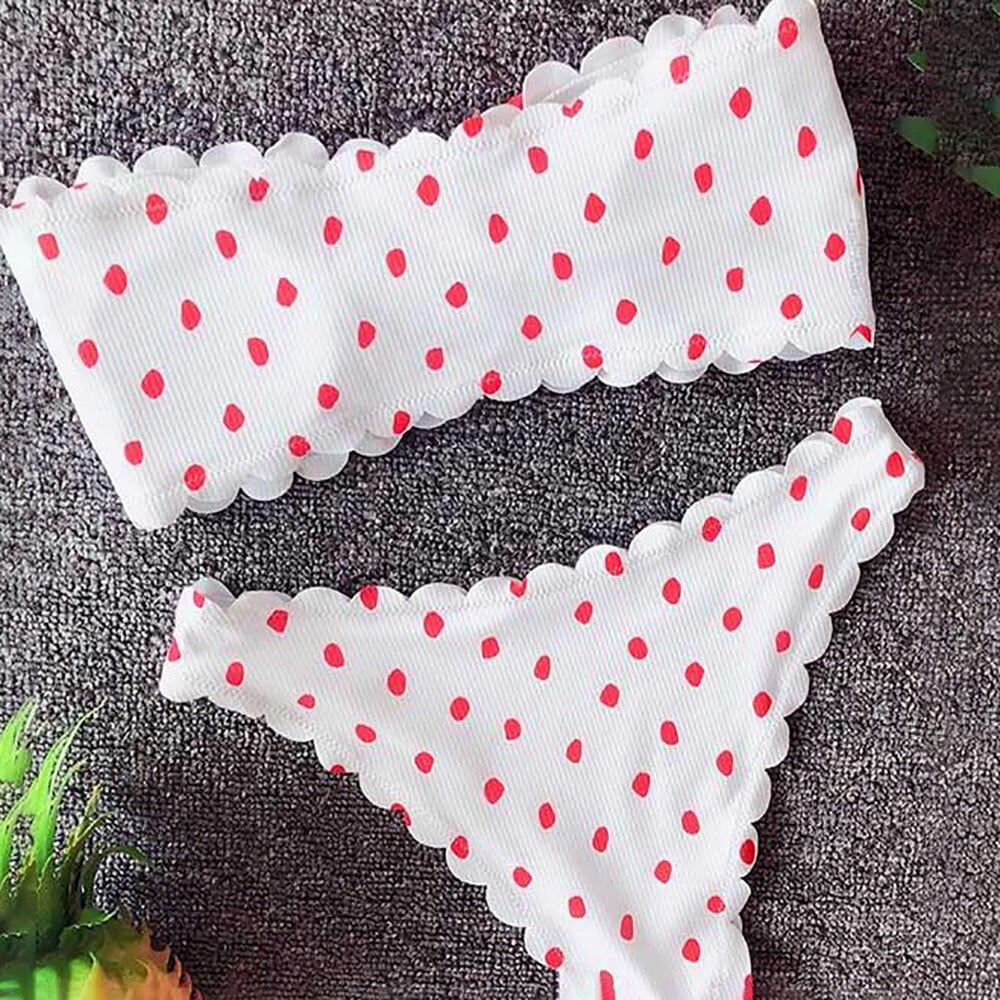 Ensemble de maillot de bain à pois pour femme, bikini à lacets, maillot de bain, vêtements de plage, string détrempé, vêtements d'été, 2 pièces 2