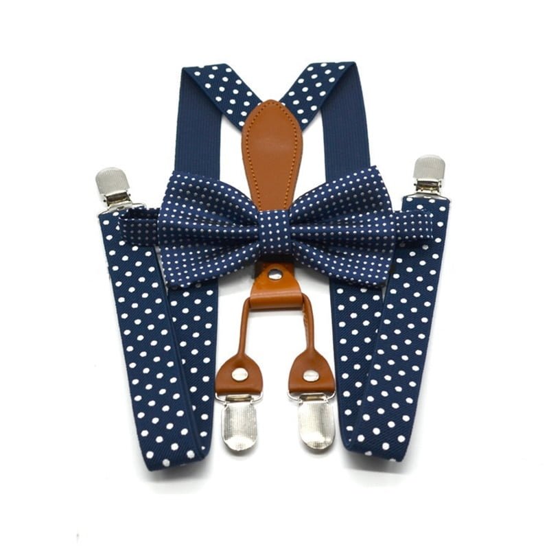 Yienws-Bretelles en cuir à pois pour hommes et femmes, bretelles à 4 clips, noeud papillon adulte, fjNavy Red, YiA119 2