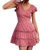 Robe d'été vintage à pois pour femmes, sexy, col en V, style Boho, tenue de plage, à volants, manches courtes, ligne A, mini, été 1