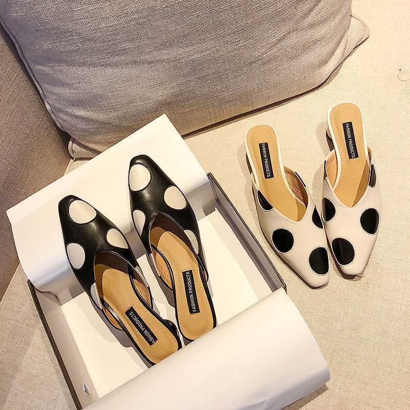 Maogu-Pantoufles pointues à pois pour femmes, sandales à talons bas, chaussures élégantes, mules d'été décontractées, Zapatos de mujer 40 2