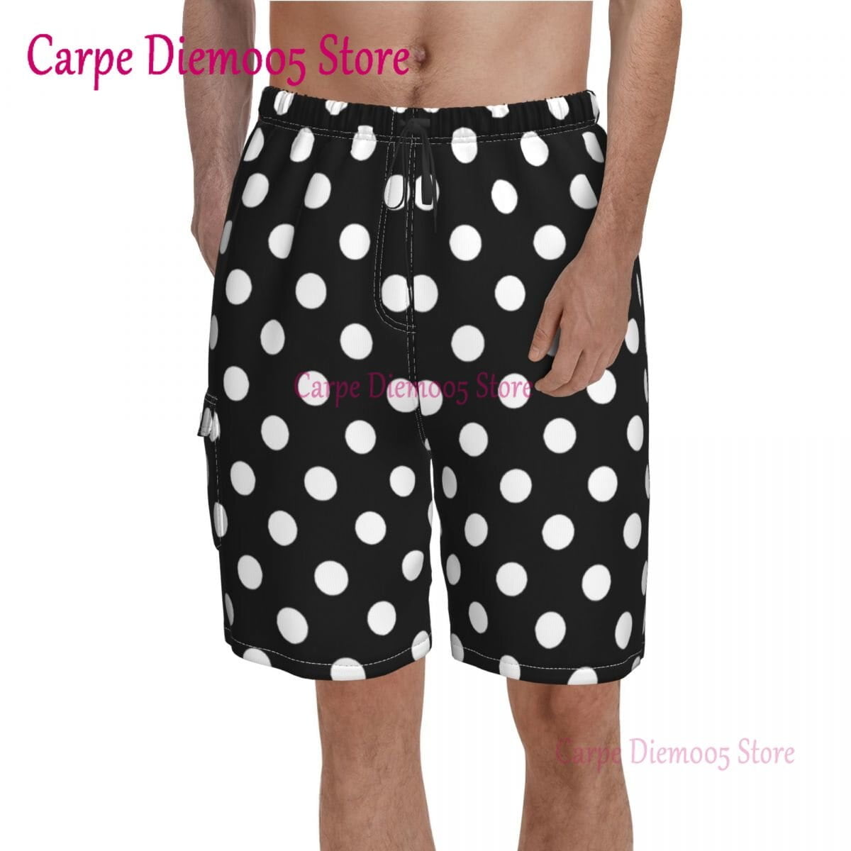 Short de planche imprimé à pois noirs et blancs pour hommes, pantalons courts de planche confortables, maillot de bain imprimé, cadeau d'art moderne 1