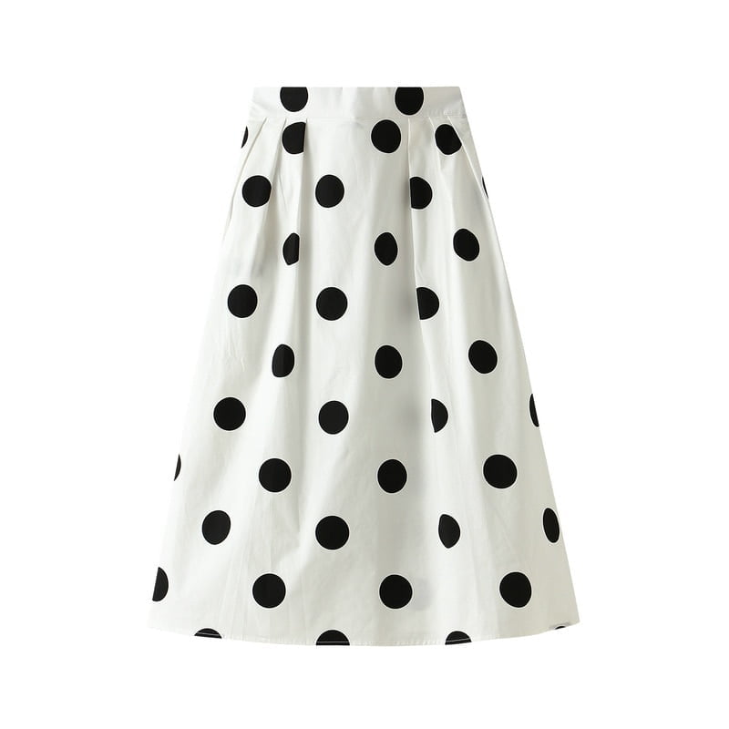Jupe Trapèze Pois Contrastés Taille Haute