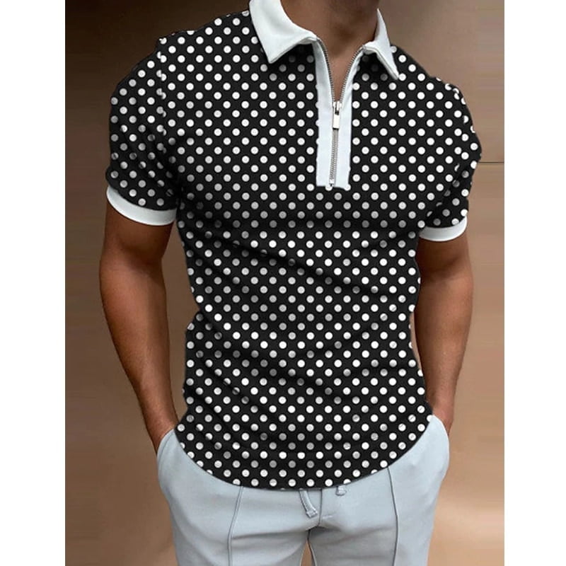Polo de golf imprimé à pois pour hommes, t-shirt décontracté à manches courtes, col rabattu, chemise à glissière, nouvelle mode 1