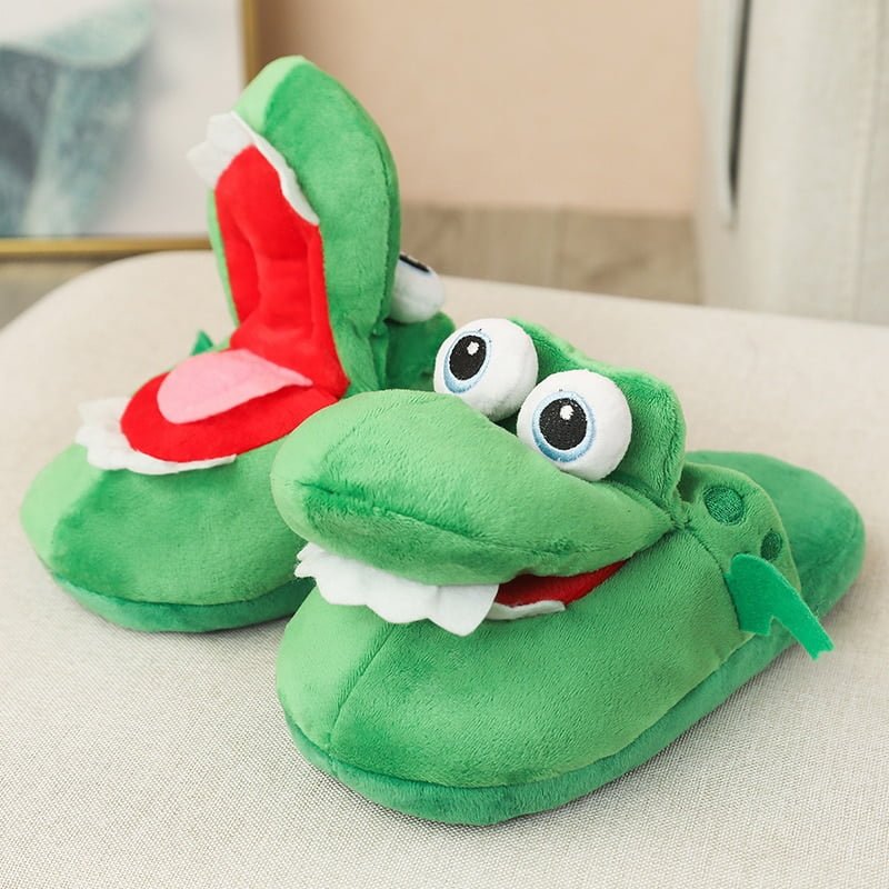 Pantoufles en coton crocodile avec bouche mobile pour femmes, chaussures de maison pour dames, cadeaux mignons, pantoufles en peluche pour filles, drôle, non ald 2