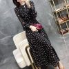 Robe en mousseline de soie à manches longues pour femmes, robe rétro à pois, printemps et automne 1