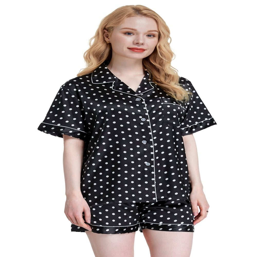 Ensemble Pyjama Satin Femme Pois Blancs